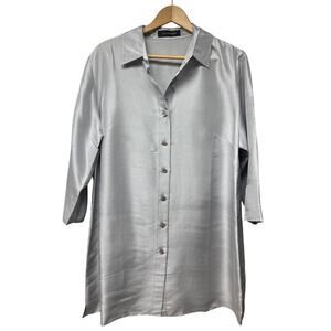 Harris Wallace Silver Gray 100% Silk Shantung Long Duster Shirt Jacket Size 8*